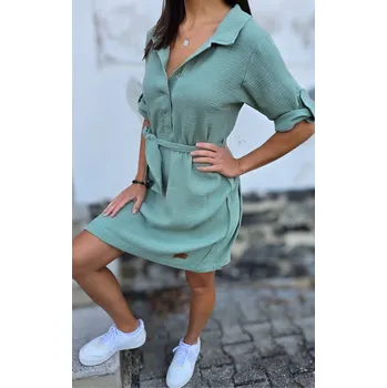 Dámské šaty Kulišárny Mušelínové košilové šaty MENTOL VELIKOST: 40-42