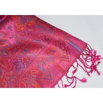 Šála Hedvábná šála Jamawar velká - Růžová s ornamenty 2