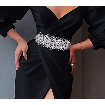 B-TOP Široký květinový pás k šatům - stříbrný