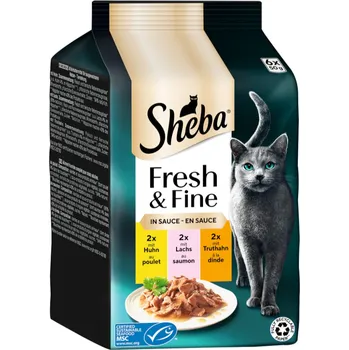 Krmivo pro kočku 12x50g Sheba Fresh & Fine - kuřecí, losos a krůta v omáčce