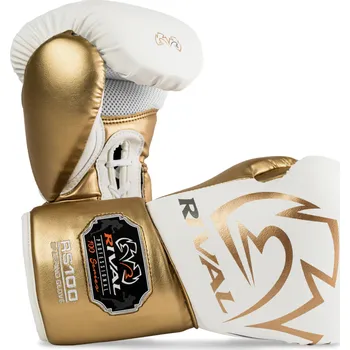 Boxerské rukavice Rival Boxing RS100 Professional Sparring Gloves, White/Gold Velikost: 18oz