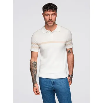 Pánské tričko Pánská polokošile z měkkého úpletu s kontrastními pruhy - krémová V3 OM-POSS-0118 - M