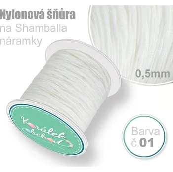 Náramek Nylonová šňůra na Shamballa náramky průměr nitě 0,5mm. Barva č.01. Bílá.