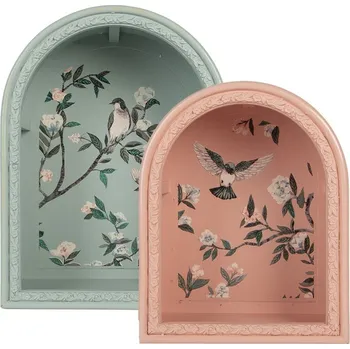 police Set 2ks nástěnná modrá a růžová polička s ptáčky Birds - 30*16*40 / 24*14*30 cm