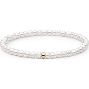 Náramek ANNA PERLY Náramek z bílých perel s růžově pozlaceným stříbrným kroužkem