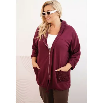 Dámská mikina Kesi Włoski Dámská mikina Plus Size bavlněná oversize s dlouhým rukávem bordová Kesi Włoski tmavě červená 3412552