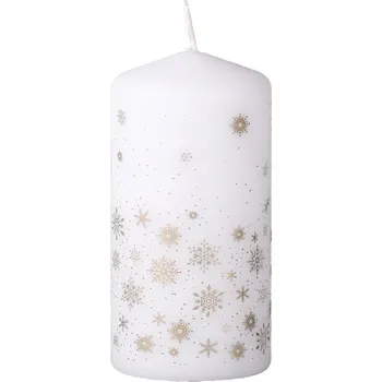 Svíčka Válec 60x120 mm Vločky Magic Snowing bílo-zlatá, svíčka 255 gram