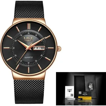 Hodinky Luxusní pánské hodinky LIGE – tenký ciferník, ocelový pásek Barva (Varianta): Rose Gold Black