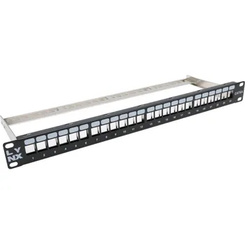Síťový kabel LYNX Patch panel, 19'', 24 portů, 1U, Cat5e/6/6A/7, neosazený, stíněný, vyvazovák, černý PP19-24NS-LYNX