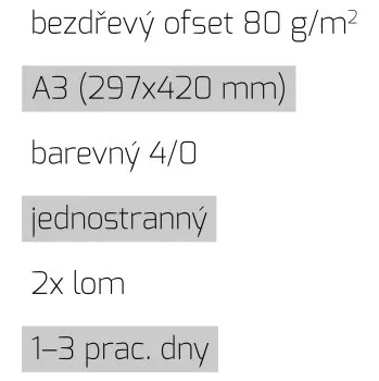 Tiskopis Leták 2xlom A3 4/0 bezdřevý ofset 80 g/m2 LT-A3-4/0-80-BO-2xLom Nižší cena pro více kusů!