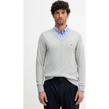 Pánský svetr Svetr s příměsí kašmíru Tommy Hilfiger pánský, šedá barva, lehký MW0MW28047.9BYY 09X, vel. XL