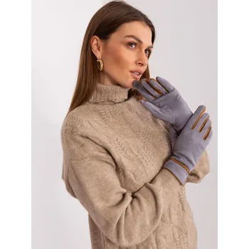 Rukavice Šedé dámské rukavice s ozdobným páskem AT-