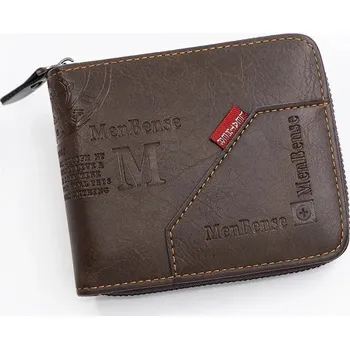 Peněženka Pánská peněženka z voskové kůže – zip, přihrádky, mince Barva (Varianta): Tmavě hnědá
