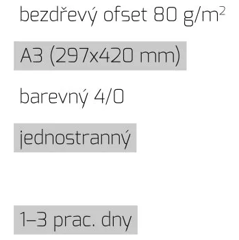 Tiskopis Leták A3 4/0 bezdřevý ofset 80 g/m2 LT-A3-4/0-80-BO Nižší cena pro více kusů!