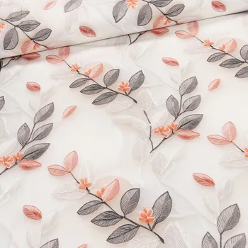 Dekorační závěs 25054/101 VELVET, oranžové květy na větvičce na béžové, šířka 150cm (látka v metráži)