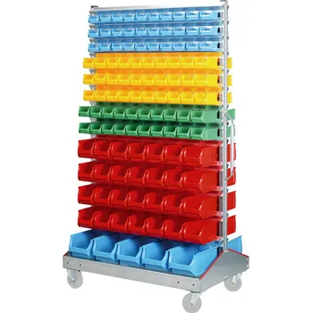 Dílenský regál Pojízdný regál, oboustranně vybavený 226 otevřenými úložnými boxy pro-line A, 1200 x 730 x 2040 mm