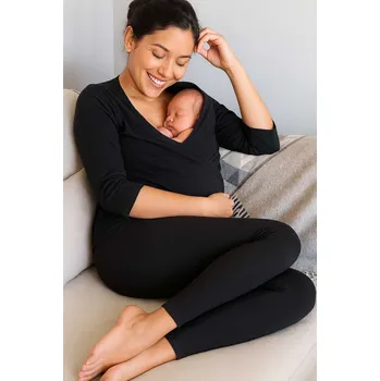 Zavinovací tričko na klokánkování Emberlyn černé bavlněné 3/4 rukáv Velikost: L