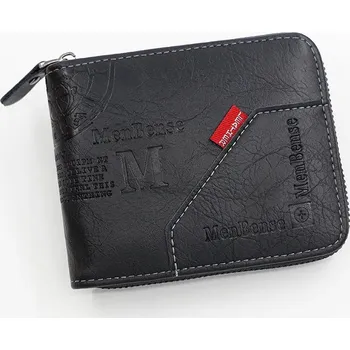 Peněženka Pánská peněženka z voskové kůže – zip, přihrádky, mince Barva (Varianta): Černá