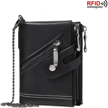 Peněženka Retro peněženka s řetízkem – RFID, dvojitý zip, kapsy Barva (Varianta): Černá