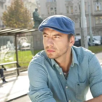 Čepice Pánská lněná čepice golfka modrá vel. 57