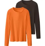 esmara® Dámské triko s dlouhými rukávy, 2 kusy (tmavě hnědá / oranžová, M(40/42))