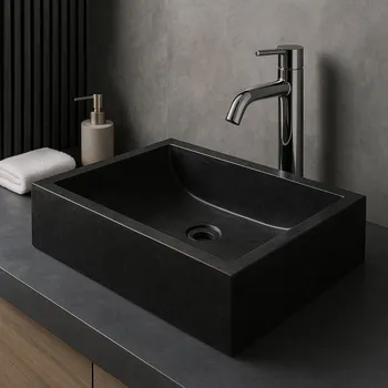 Umyvadlo Umyvadlo z leštěného mramoru, 55 cm x 40 cm, černé