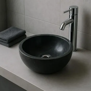 Umyvadlo Mramorové kamenné umyvadlo 40 cm, černé, leštěné