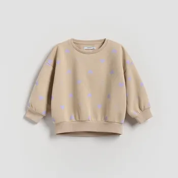 Dívčí mikina Reserved - Vzorovaná bavlněná mikina - béžová - 313FA-08X - 313FA-08X-116