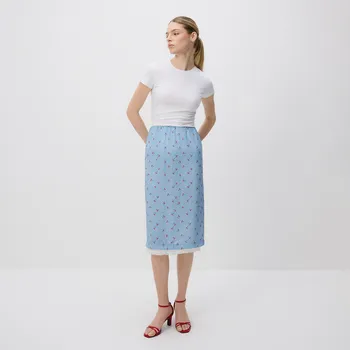 Dámská sukně Reserved - Midi sukně s volánkem - bleděmodrá - 191IH-05X - 191IH-05X-S