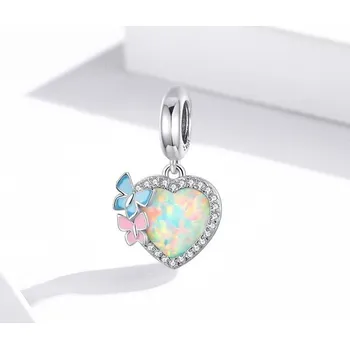 Korálek Prosperk Korálek stříbrný na náramek srdíčko Opal S5205