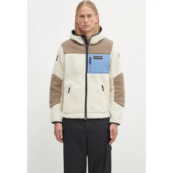 Pánská mikina Fleecová mikina Napapijri Yupik pánská, béžová barva, s kapucí, vzorovaná, NP0A4GNSMQZ1, M, 80X