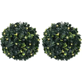 Bytová dekorace vidaXL Umělé buxus koule s LED světly 2 ks zelené 22 cm [3335895]