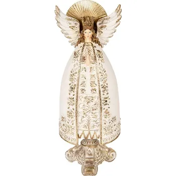 Vánoční dekorace Béžovo-zlatá antik dekorace anděl na podstavci - 16*12*41 cm