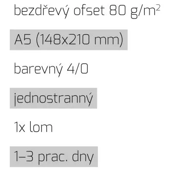 Tiskopis Leták 1xlom A5 4/0 bezdřevý ofset 80 g/m2 LT-A5-4/0-80-BO-1xLom Nižší cena pro více kusů!