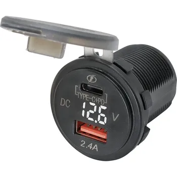 Auto elektroinstalace 385122 W Adaptér 12V - USB 2,4A + USB C + V-metr