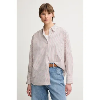 Pánská košile Bavlněná košile Tommy Hilfiger WW0WW45612 burgundské 83A, vel. 36