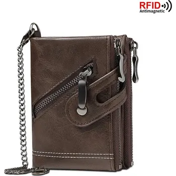 Peněženka Retro peněženka s řetízkem – RFID, dvojitý zip, kapsy Barva (Varianta): Kávová