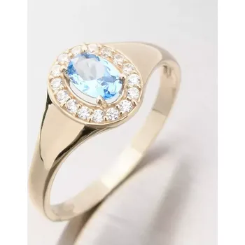Prsten Dámský prsten žluté zlato 585 zirkon s akvamarín a 51GZ-8055-ZL-AKVA velikost 61