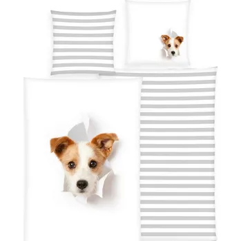 Povlečení Herding Dětské bavlněné povlečení Dog, 135 x 200 cm, 80 x 80 cm, mix barev