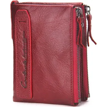 Malá peněženka z kůže – dvojitý zip, přehledný vnitřek Barva (Varianta): Červená