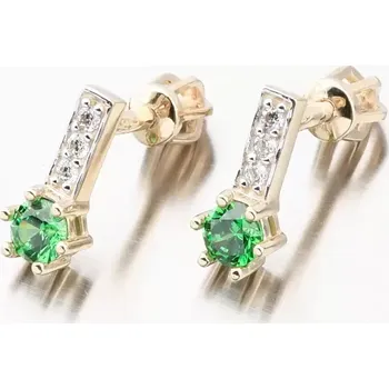 Náušnice Dámské náušnice žluté zlato 585 se smaragd a zirkony 52GZ-8057-ZL-SMAR