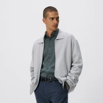 Pánský svetr Reserved - Svetr na knoflíky s límečkem - světle šedá - 044FR-09M - 044FR-09M-M