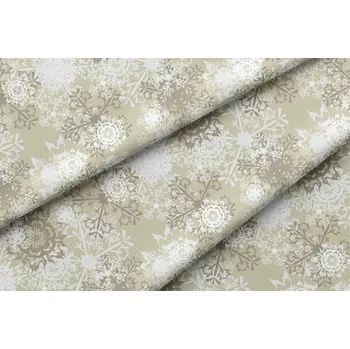 Orbytex Vánoční látka teflonová hnědobílá vločka na zlaté 160 cm