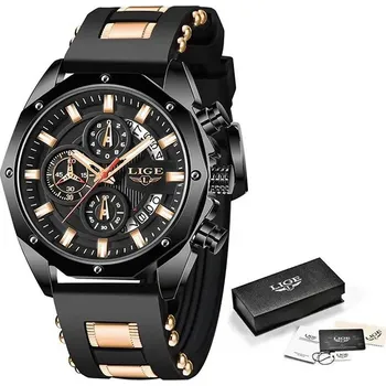 Hodinky Sportovní hodinky LIGE – silikonový pásek, chronograf Barva (Varianta): black rose gold