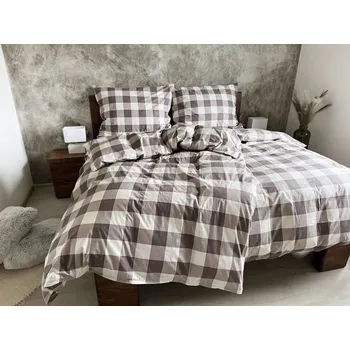 Povlečení Bavlněný povlak na polštář 70x90 - Káro hnědé II.jakost Zapínání: zip, Velikost polštáře: 70x90