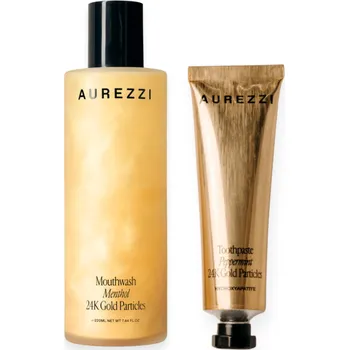 Zubní kartáček AUREZZI Set s pastou a ústní vodou – cestovní balení Travel Duo Gold