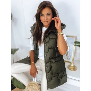 Zelená dámská dlouhá prošívaná vesta s kapucí Dstreet DStreet šedá 1998898