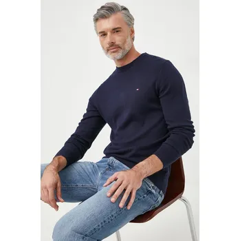 Pánský svetr Svetr s příměsí kašmíru Tommy Hilfiger pánský, tmavomodrá barva, lehký MW0MW28046.9BYY 59X, vel. XXL