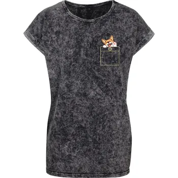 Dámské tričko Dámské tričko Acid wash Pejsek v kapse Velikost: 5XL, Barva trička: Tmavě šedá