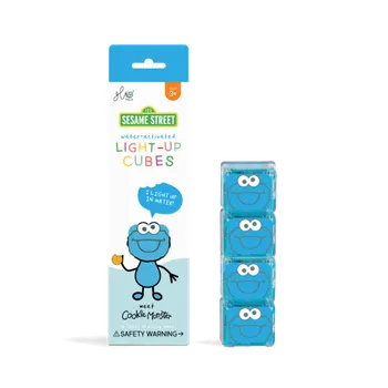 Hračka pro nejmenší Glo Pals - svítící senzorické kostky do vody - Cookie Monster (modrá) 4ks